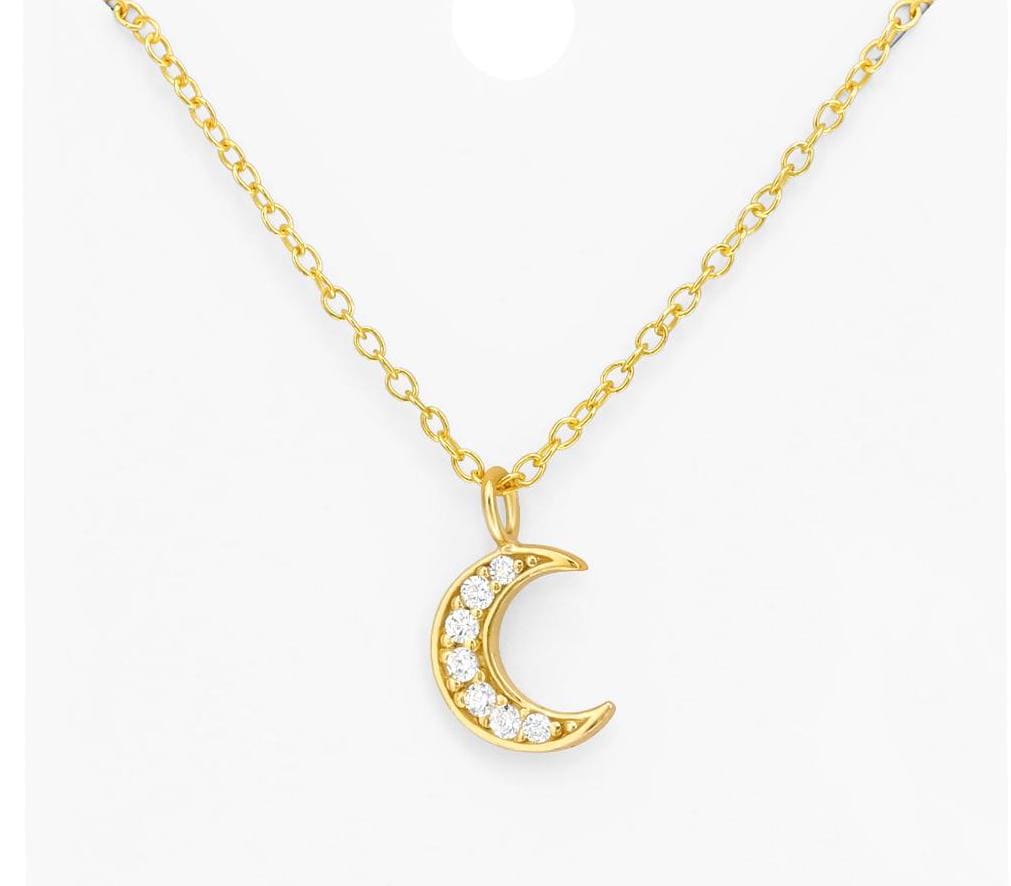 Gold Cubic Zirconia Crescent Moon Necklace