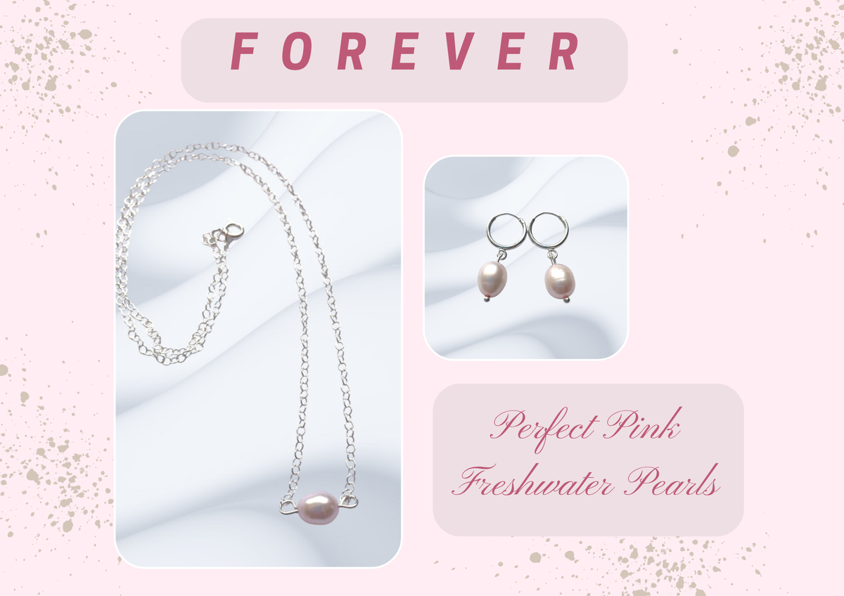Sterling Silver Powder Pink Freshwater Pearl 10mm Hoops and Necklace Set