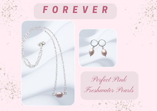Sterling Silver Powder Pink Freshwater Pearl 10mm Hoops and Necklace Set