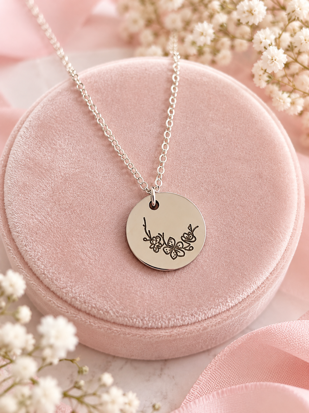 Silver Birth Month Flower Necklace