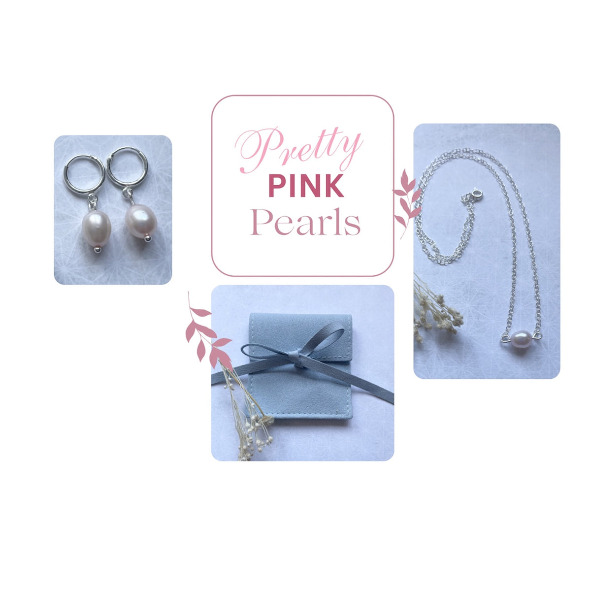 Sterling Silver Powder Pink Freshwater Pearl 10mm Hoops and Necklace Set
