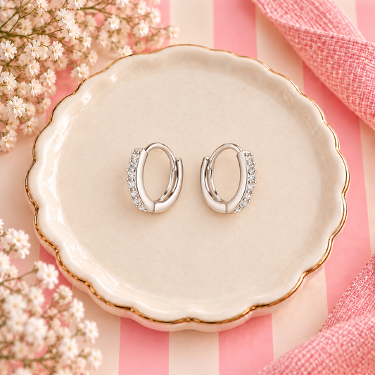 Sterling Silver Cubic Zirconia Huggie Hoop Earrings