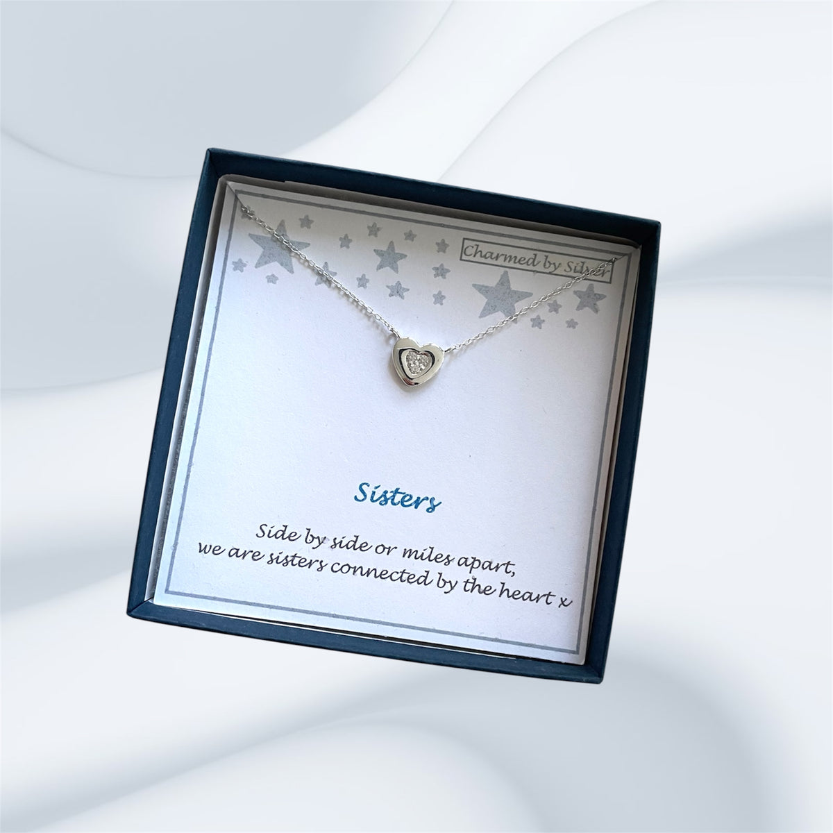 Sterling Silver CZ Heart Necklace - sister gift card