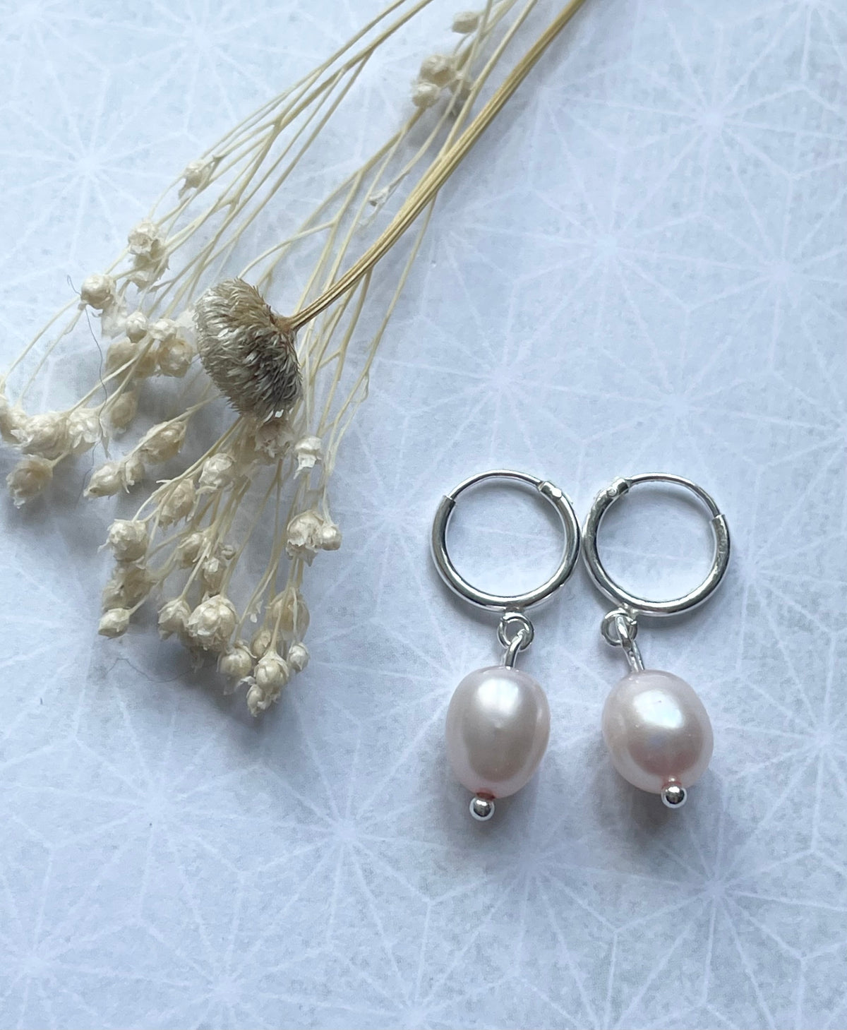 Sterling Silver Powder Pink Freshwater Pearl 10mm Hoops