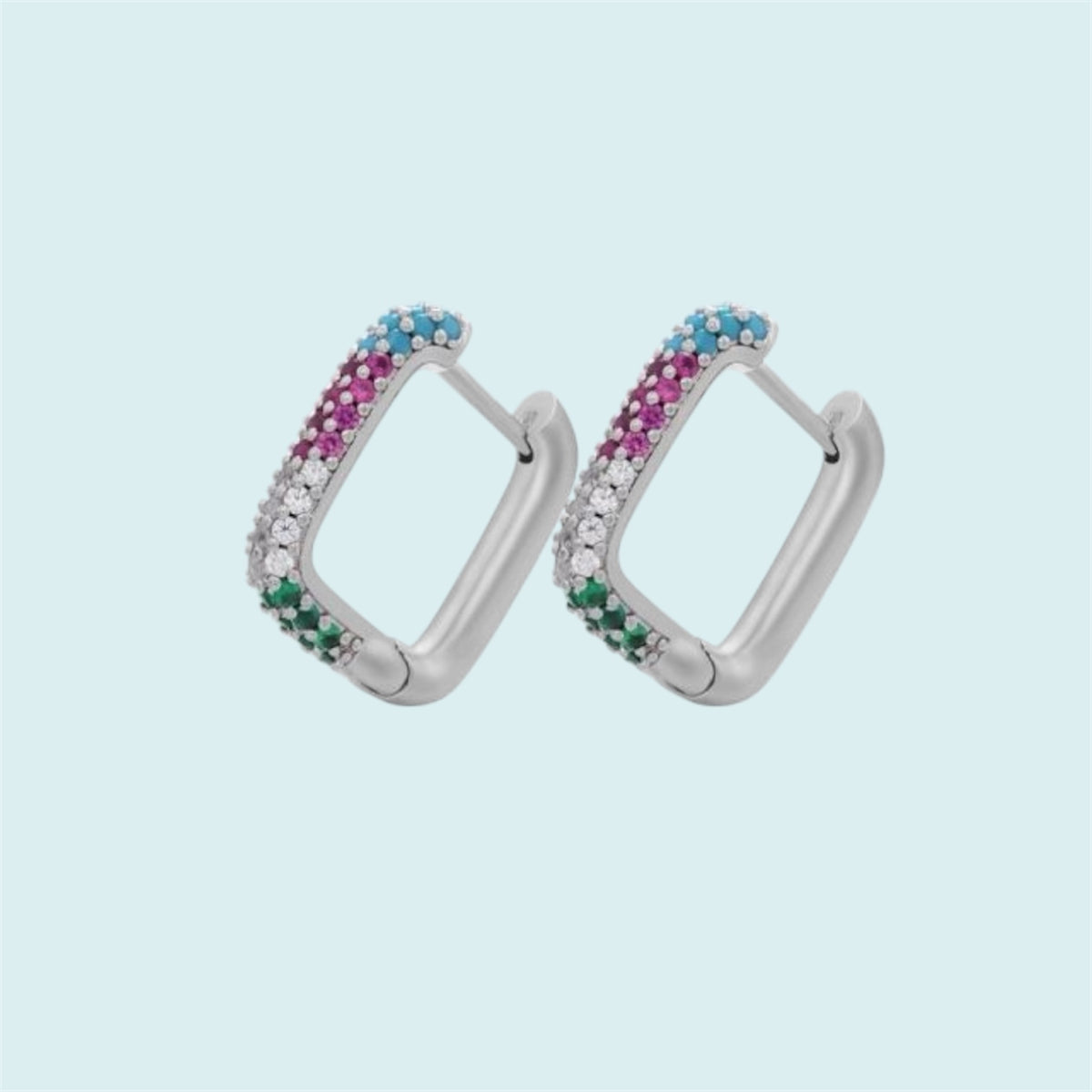 Silver Rainbow Cubic Zirconia Hoop Earrings