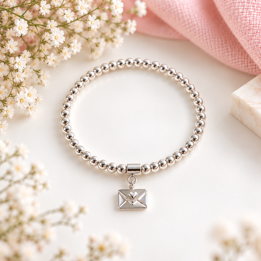 Sterling Silver Love Envelope Bead Bracelet