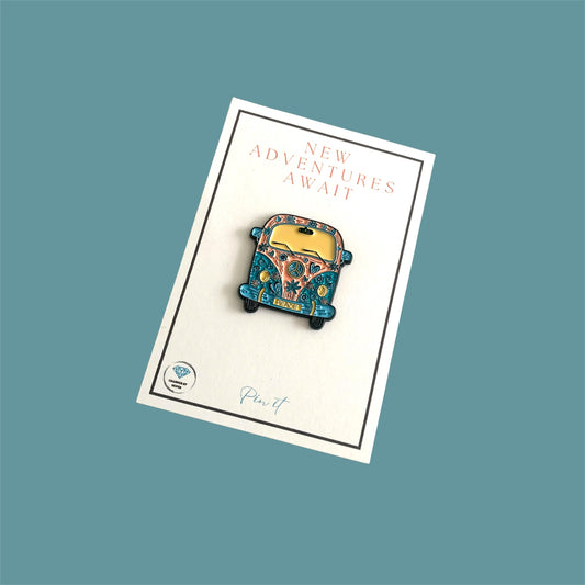 New Adventures Await Camper Van Enamel Pin
