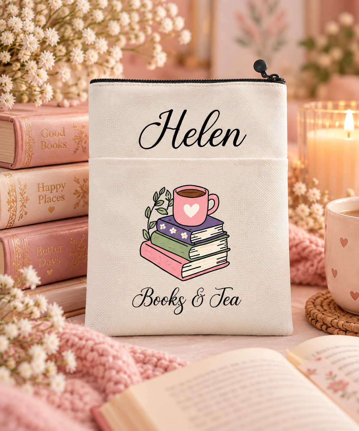 Personalised Book Lover Book Sleeve - Books & Tea