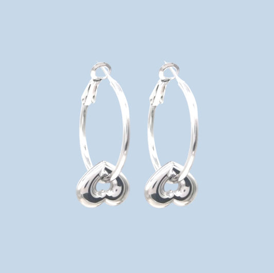 Silver Tone Heart Hoop Earrings