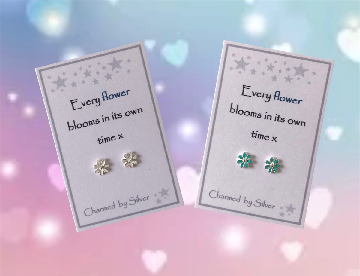 Sterling Silver Enamel Flower Earrings