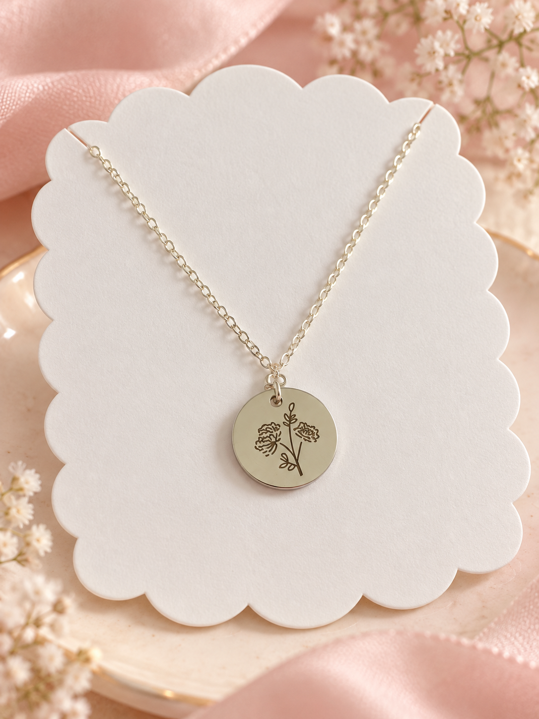 Silver Birth Month Flower Necklace