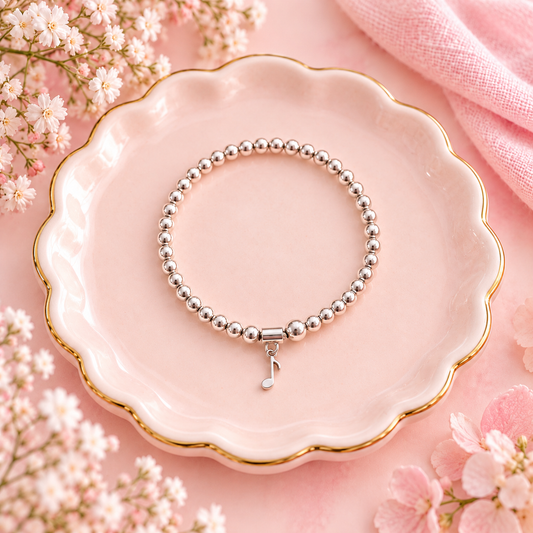 Sterling Silver Bead Music Note Bracelet