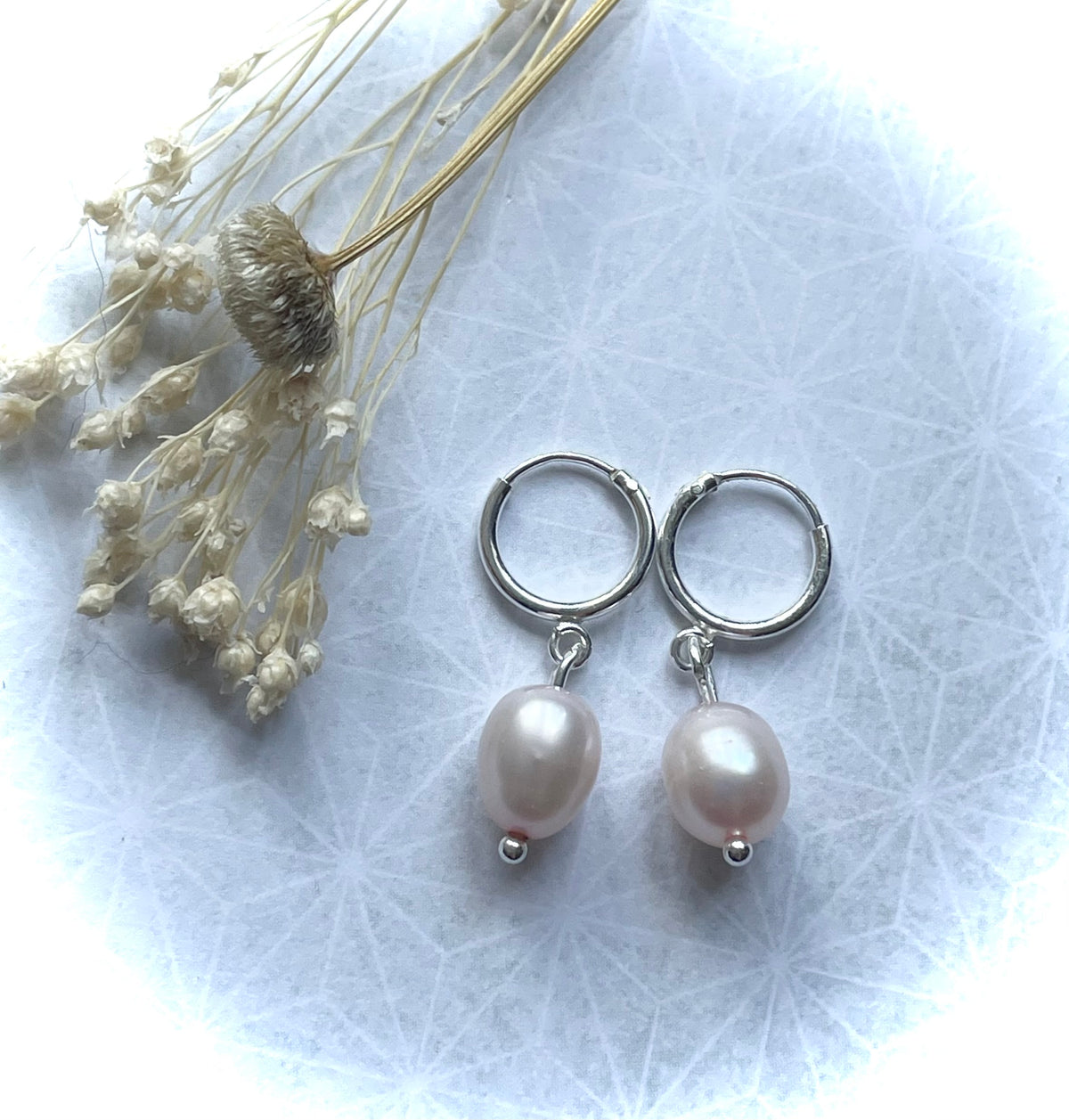 Sterling Silver Powder Pink Freshwater Pearl 10mm Hoops and Necklace Set