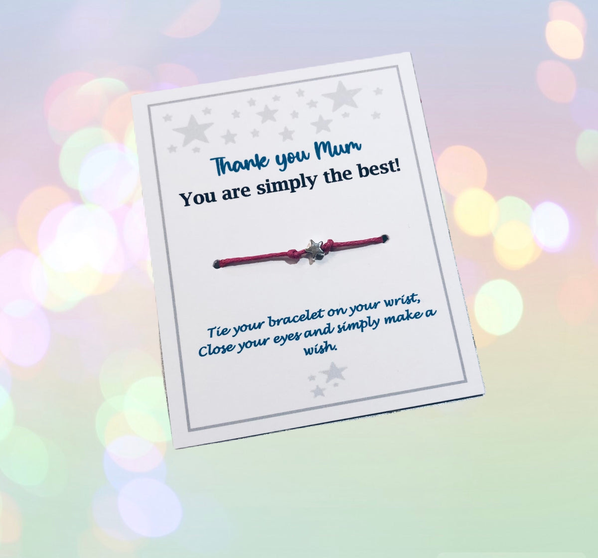 Thank you Mum Star Wish bracelet - choose your colour