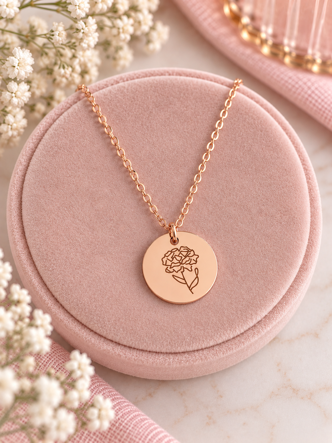 Rose Gold Birth Month Flower Necklace