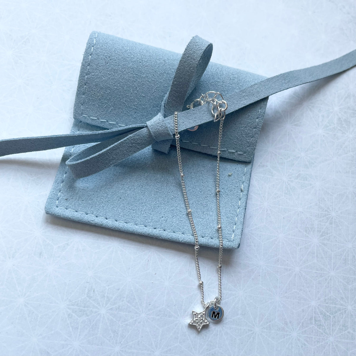 Sterling Silver Bead Shimmering Star & Initial Charm Bracelet
