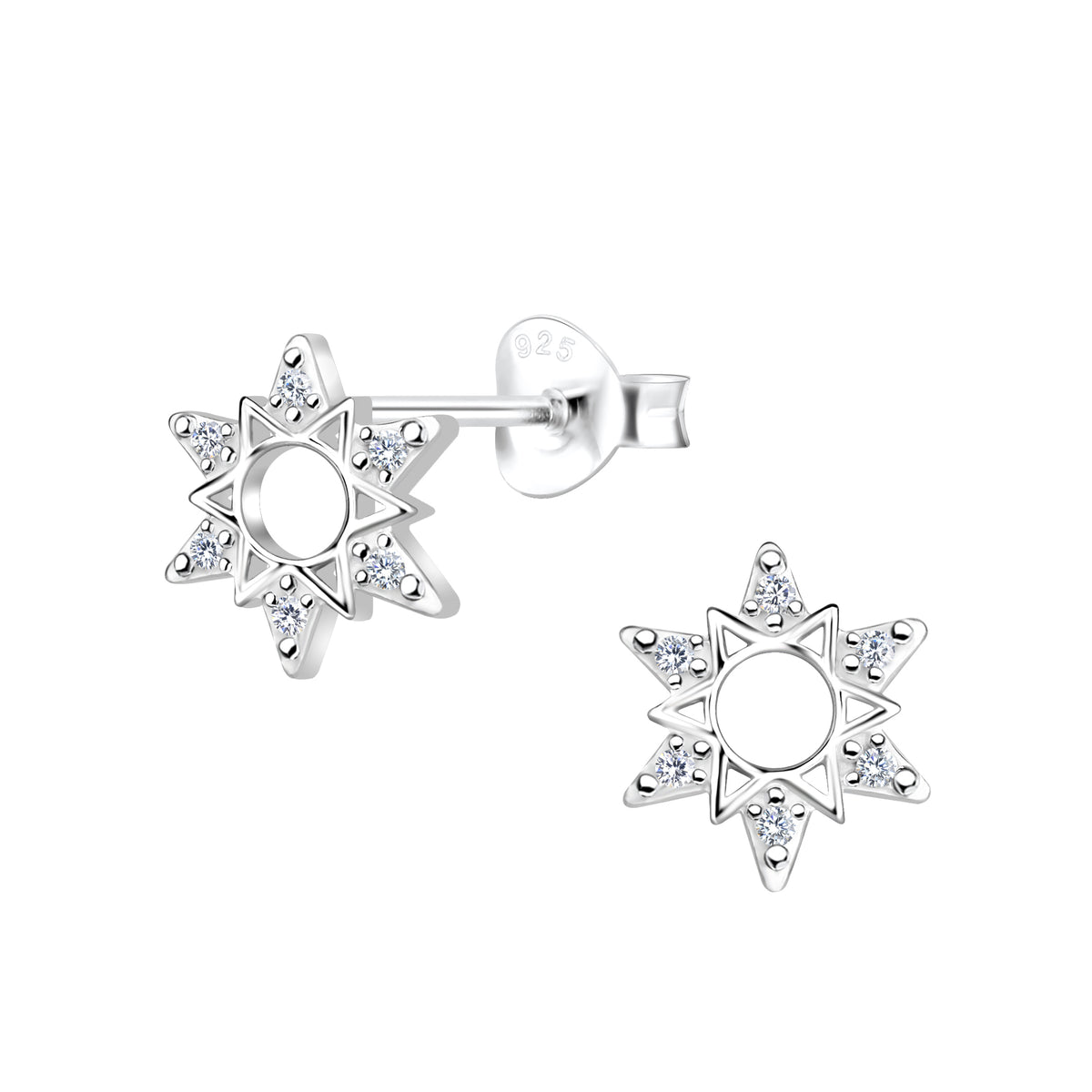 Sterling Silver Cubic Zirconia Sun Earrings