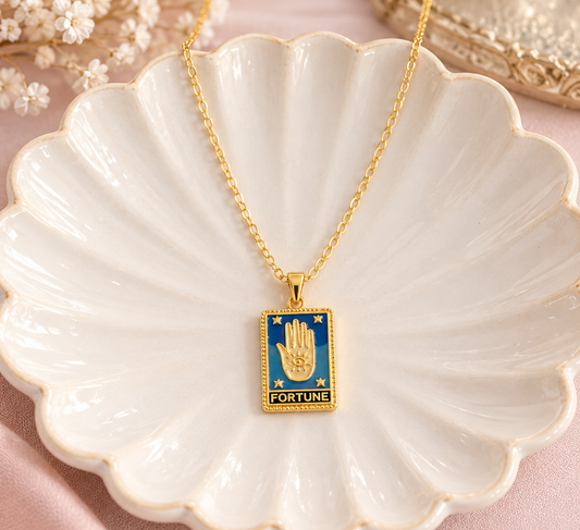 Gold Tarot Card Pendant Charm Necklace
