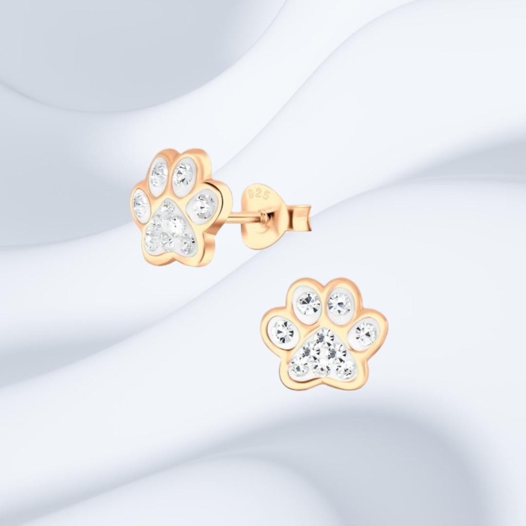 Sterling Silver Cubic Zirconia Dog Paw Earrings