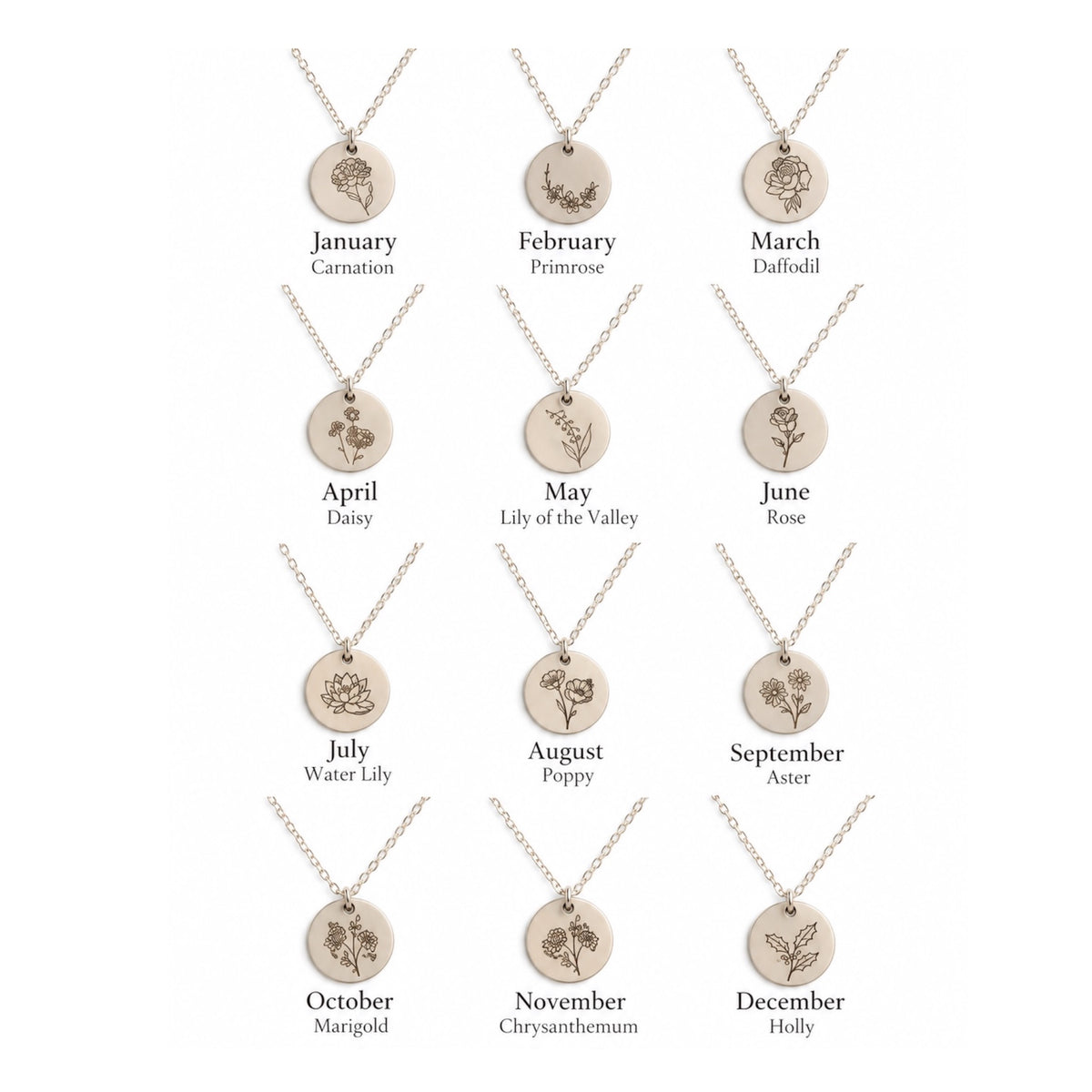 Silver Birth Month Flower Necklace