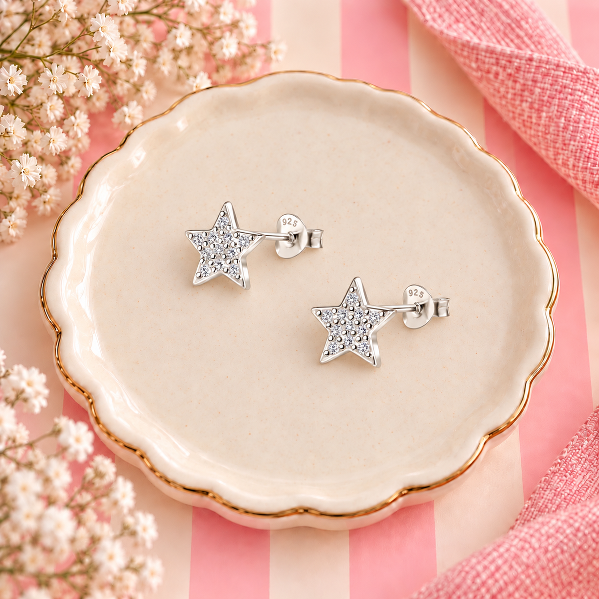 Sterling Silver Cubic Zirconia Star Earrings