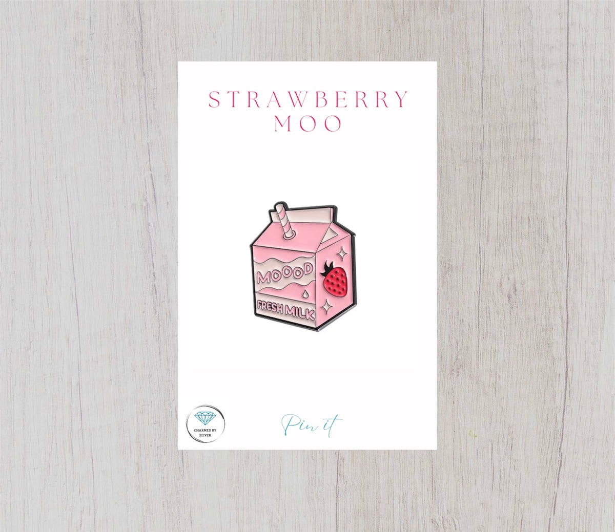 Strawberry Moo Strawberry Milkshake Enamel Pin
