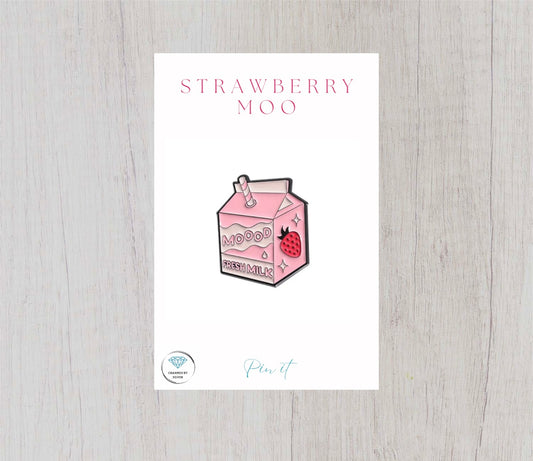 Strawberry Moo Strawberry Milkshake Enamel Pin