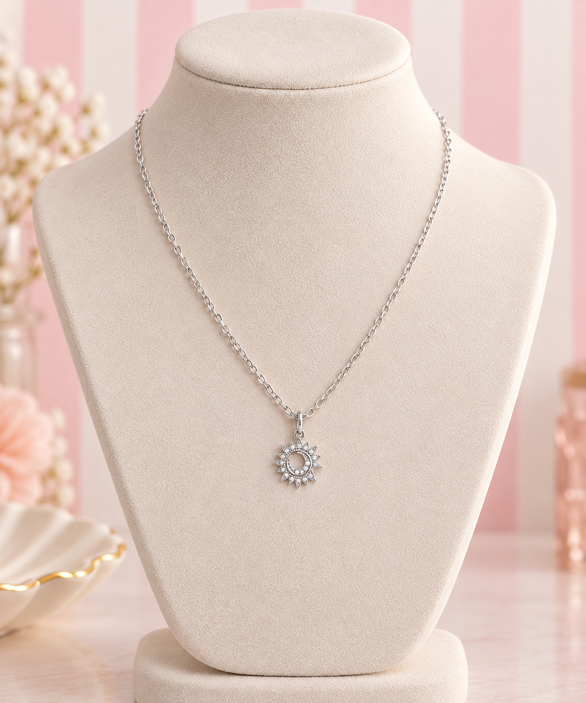 ✨ Silver Sun & Crescent Pendant Necklace ✨