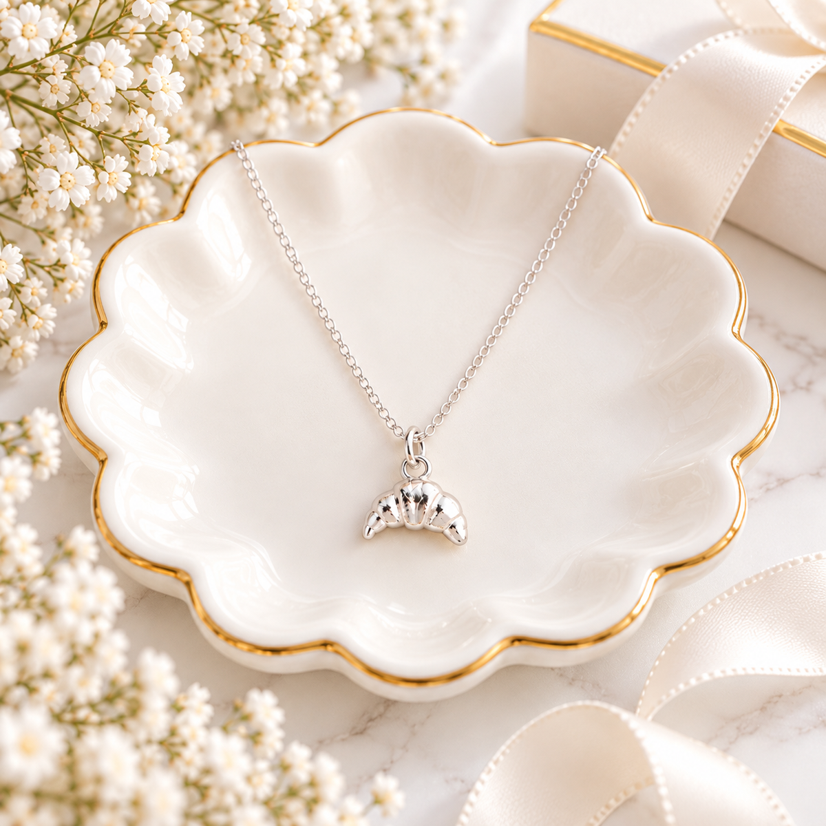 Sterling Silver Croissant Necklace