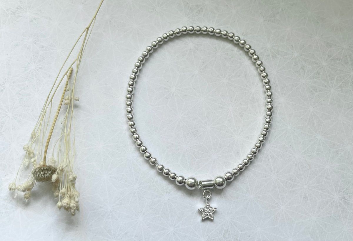 Sterling Silver Bead Star Bracelet