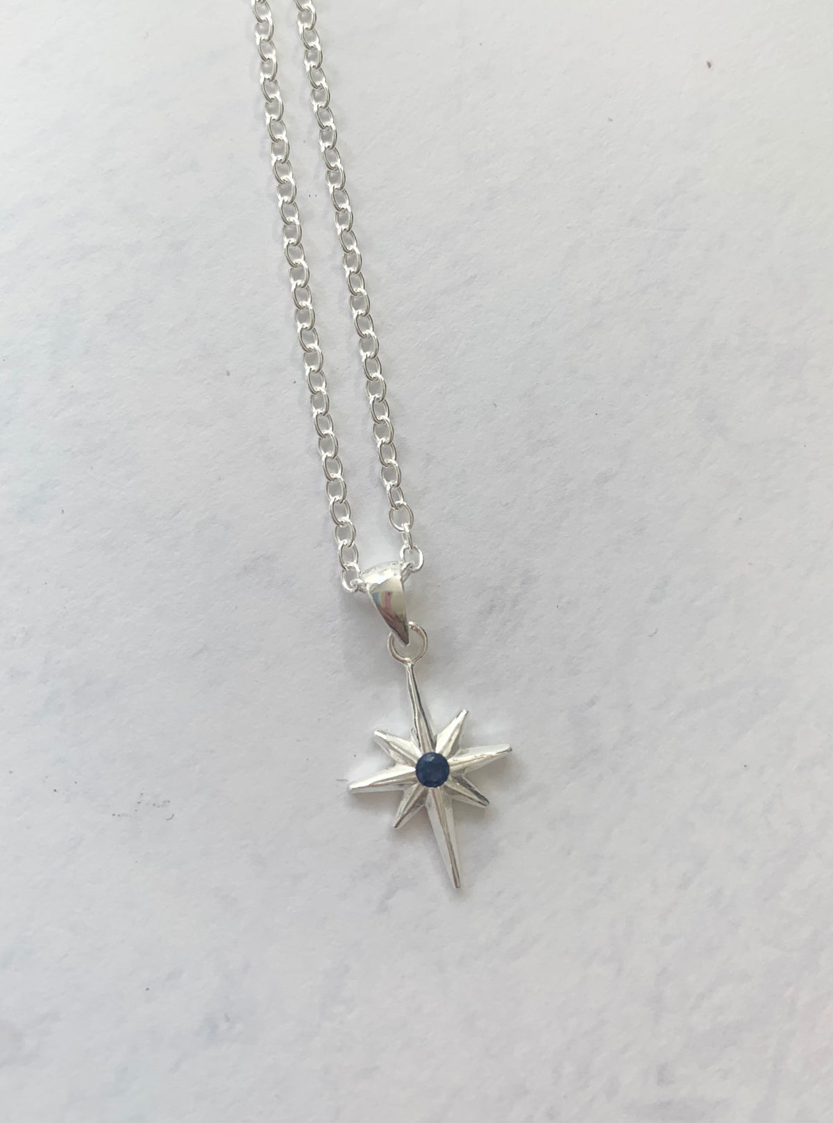 Sterling Silver North Star Sapphire Cubic Zirconia Necklace