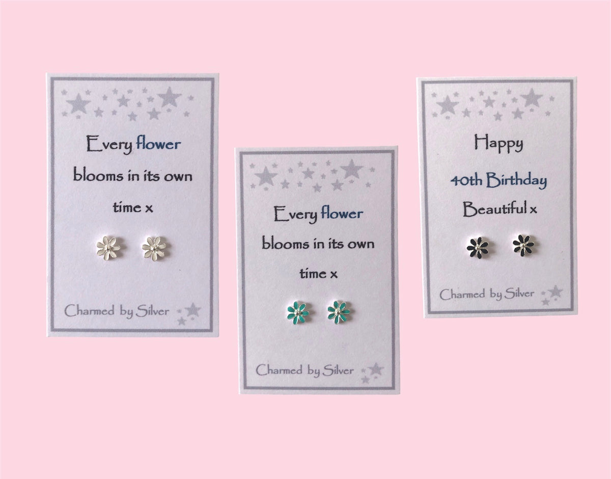 Sterling Silver Enamel Flower Earrings