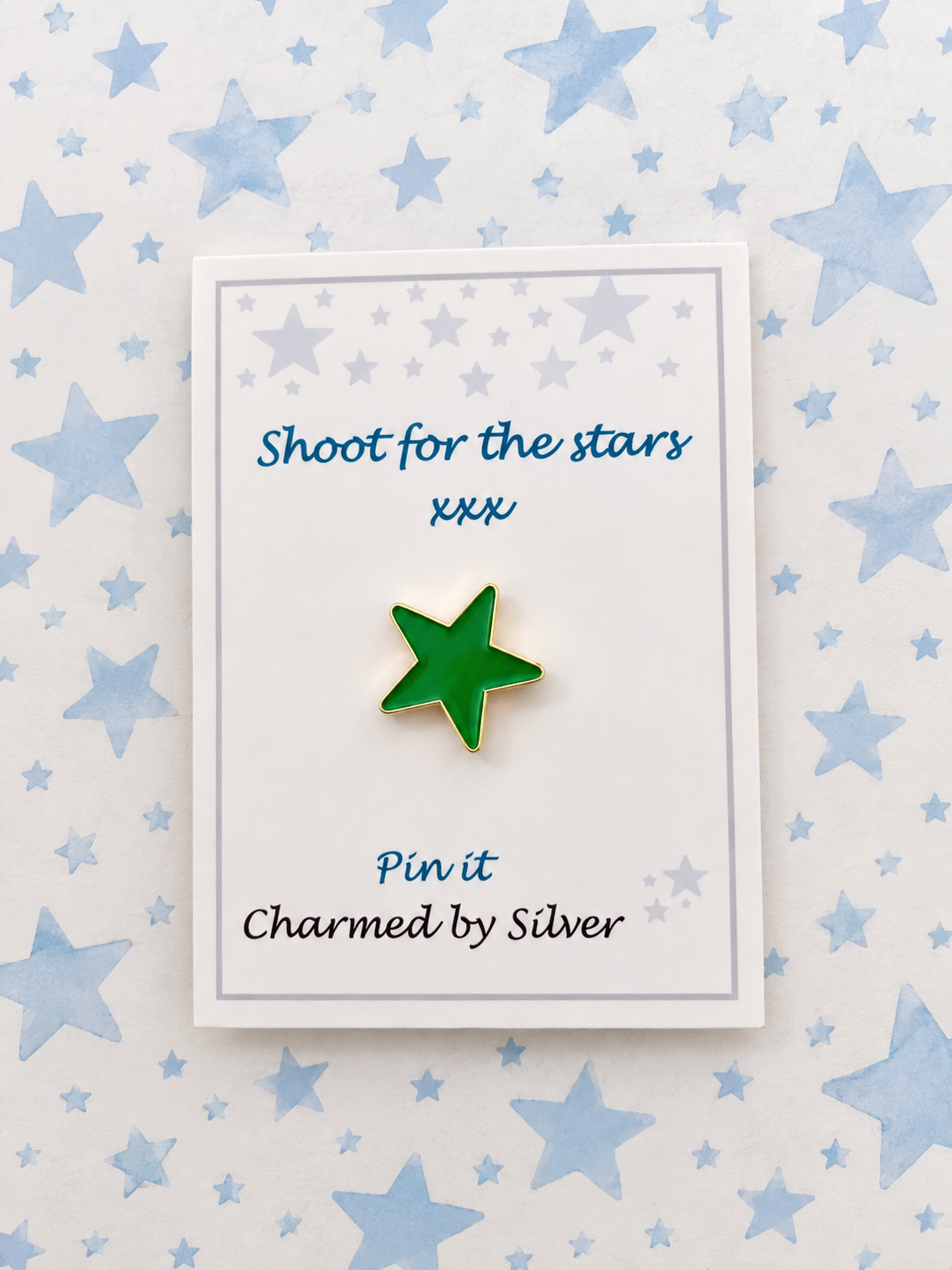 Shoot for the stars Pin - purple, red, green, yellow, silver or blue