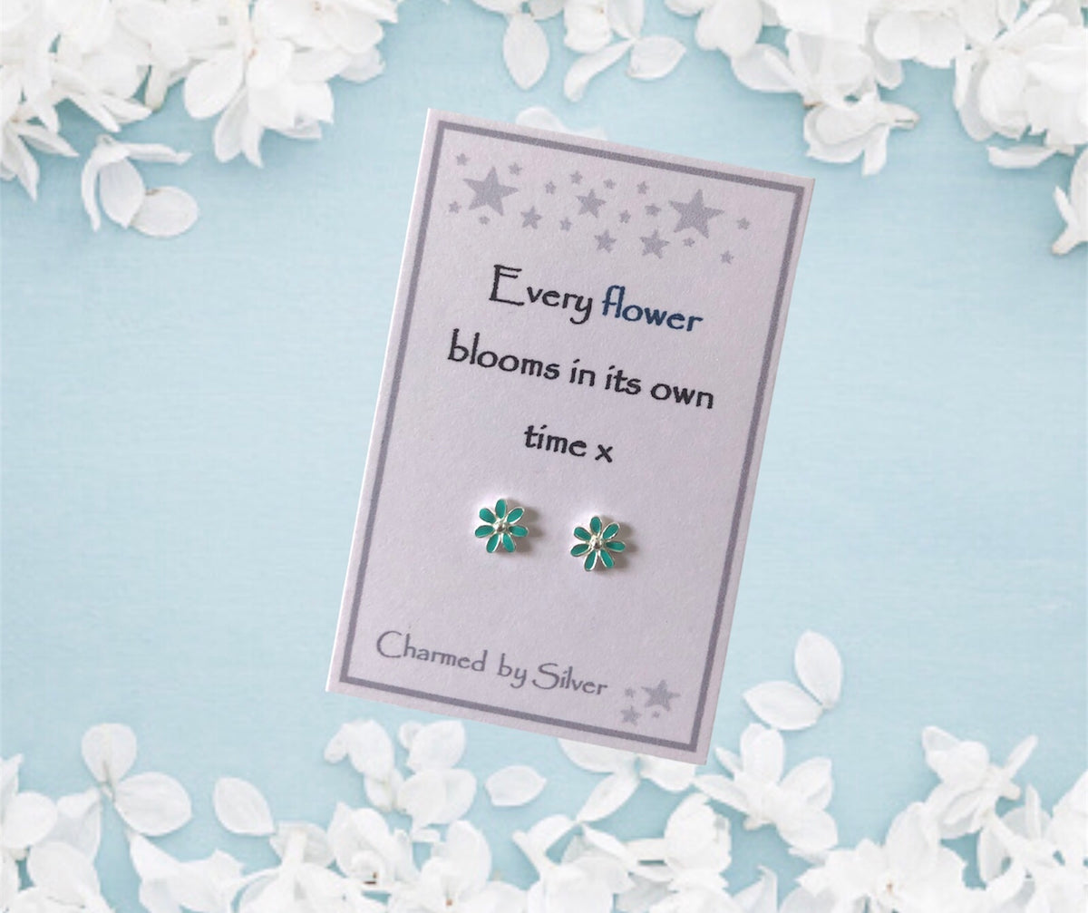Sterling Silver Enamel Flower Earrings