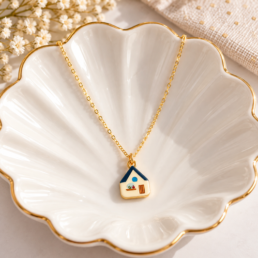 Gold Ivory Cottage Pendant Charm Necklace