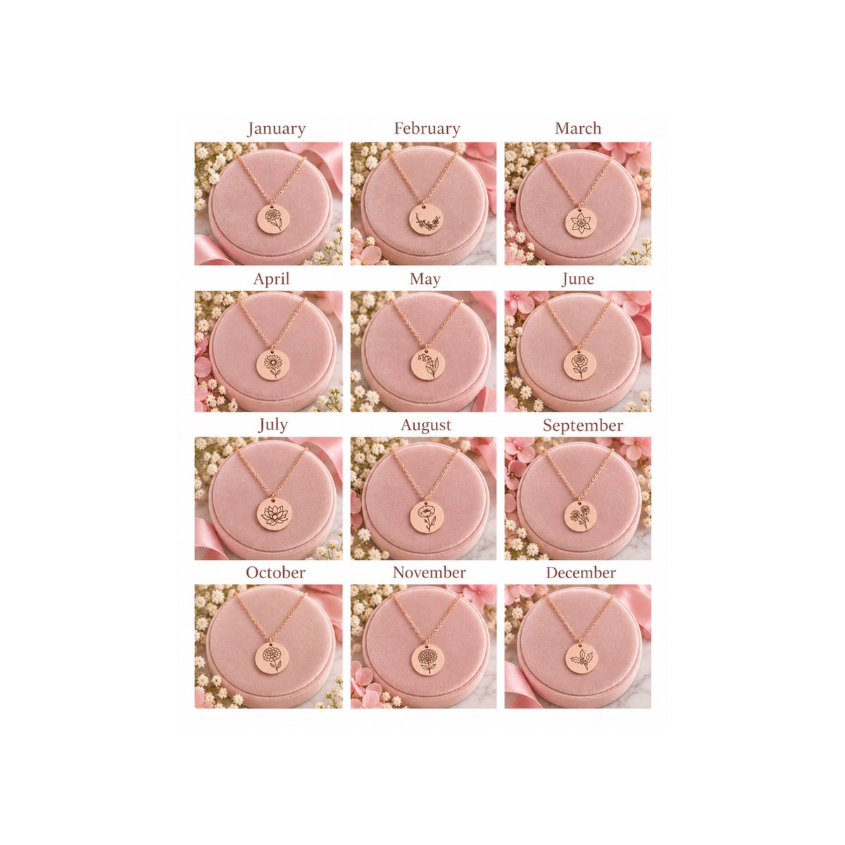Rose Gold Birth Month Flower Necklace