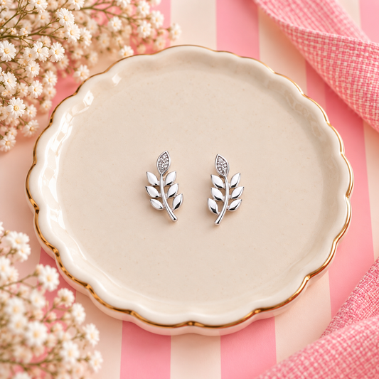 Sterling Silver Cubic Zirconia Leaf Earrings