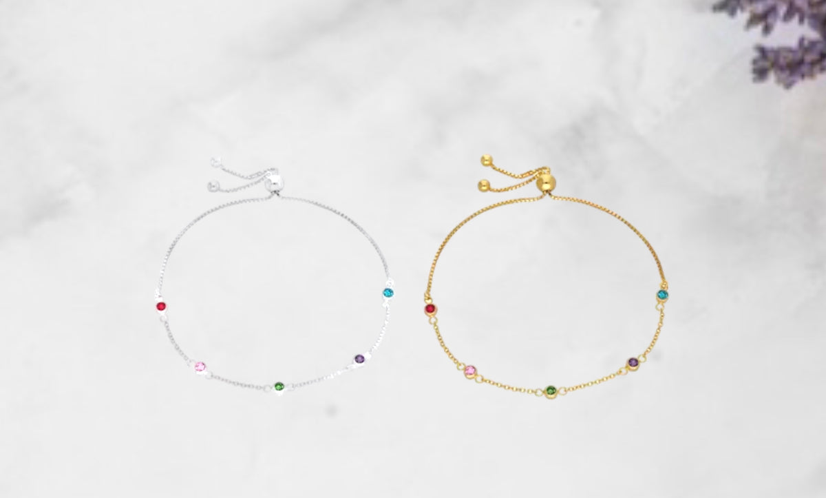 Sterling Silver Gem Adjustable Bracelet