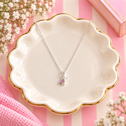 Sterling Silver Pink Bird Necklace