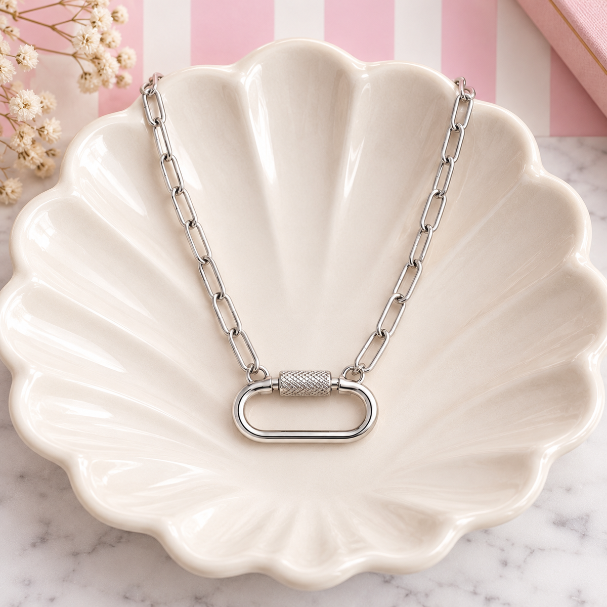 Stainless Steel Carabiner Clip Charm Necklace Chain - add your charms