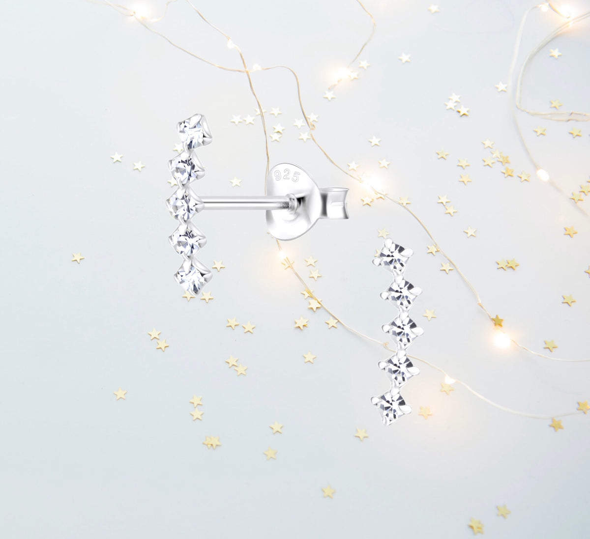Sterling Silver Cubic Zirconia Stem Earrings