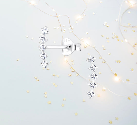 Sterling Silver Cubic Zirconia Stem Earrings