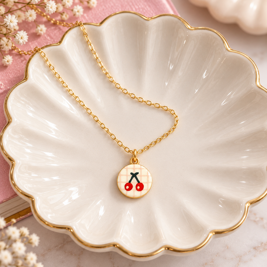 Gold Cherry Charm Necklace