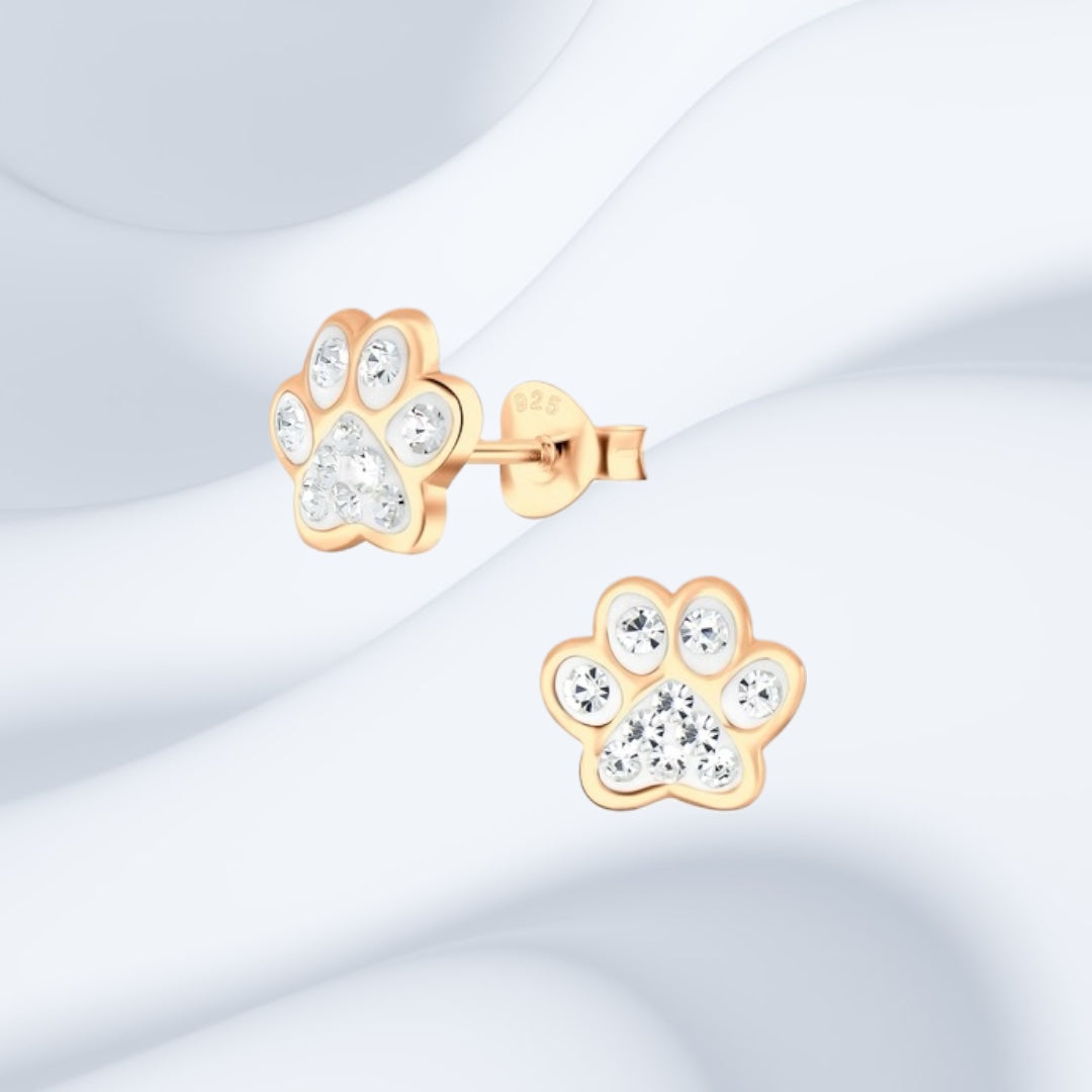 Sterling Silver Cubic Zirconia Dog Paw Earrings