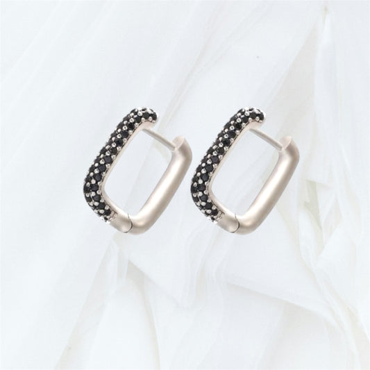 Silver Black Cubic Zirconia Hoop Earrings