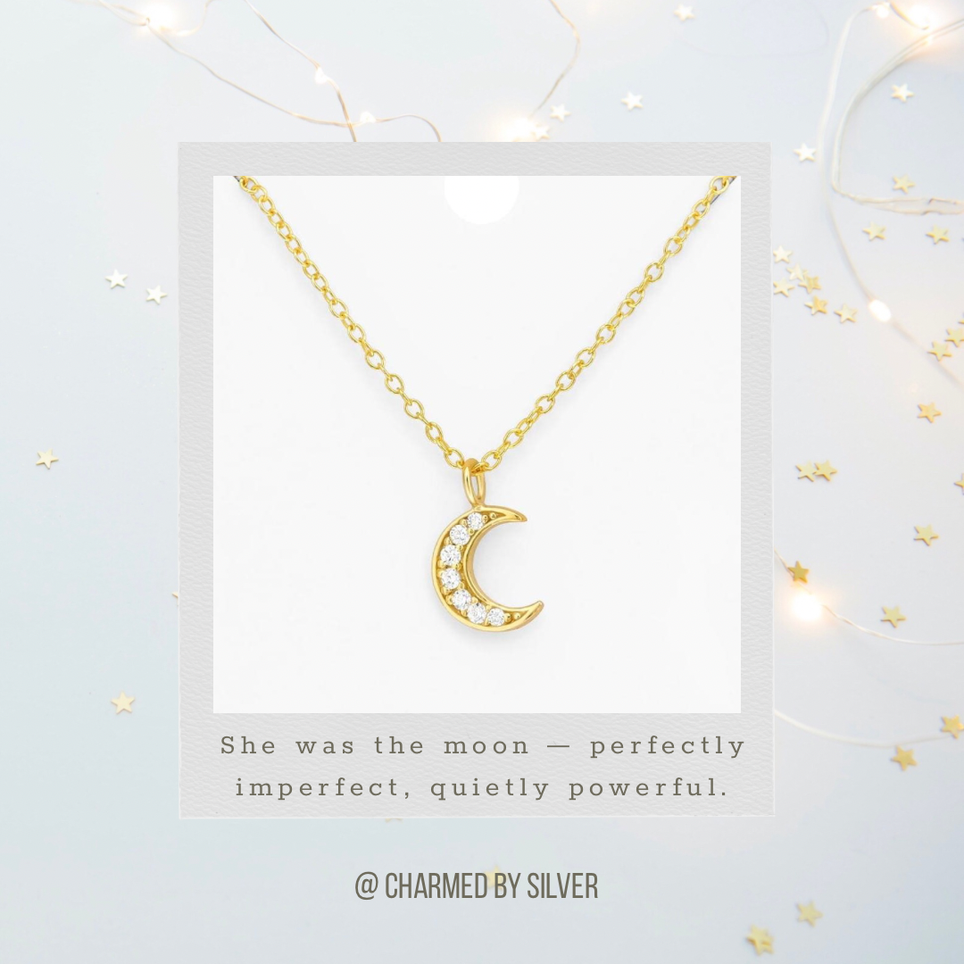 Gold Cubic Zirconia Crescent Moon Necklace