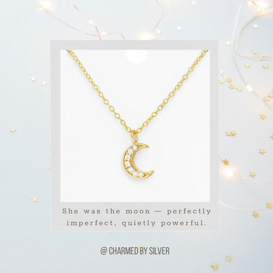 Gold Cubic Zirconia Crescent Moon Necklace
