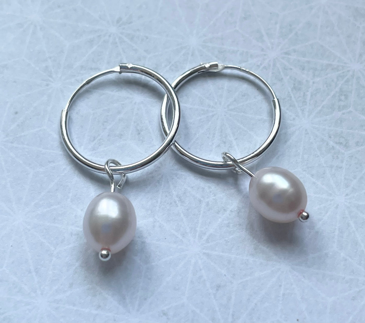 Sterling Silver Powder Pink Freshwater Pearl 16mm Hoops