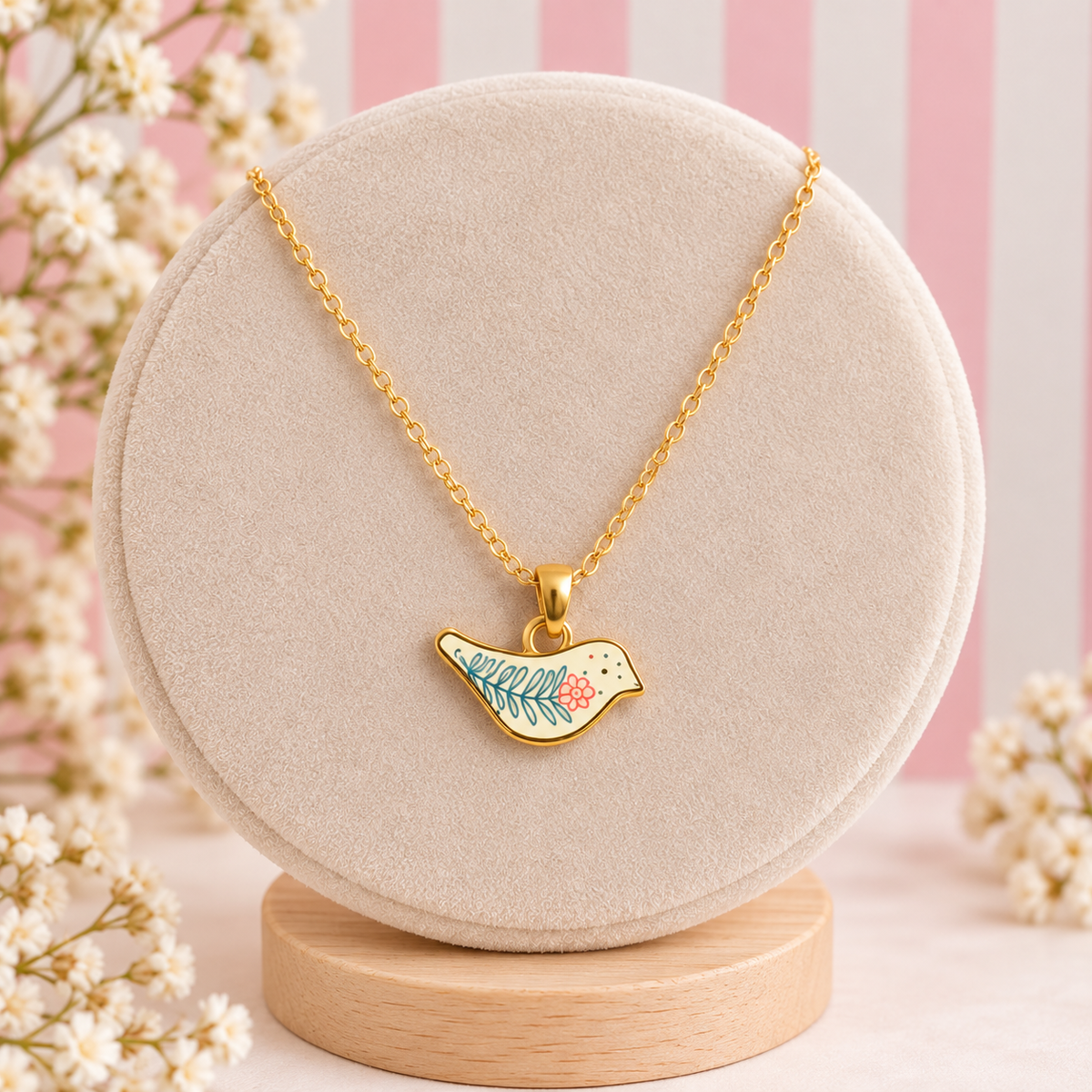 Gold Ivory Bird Charm Necklace
