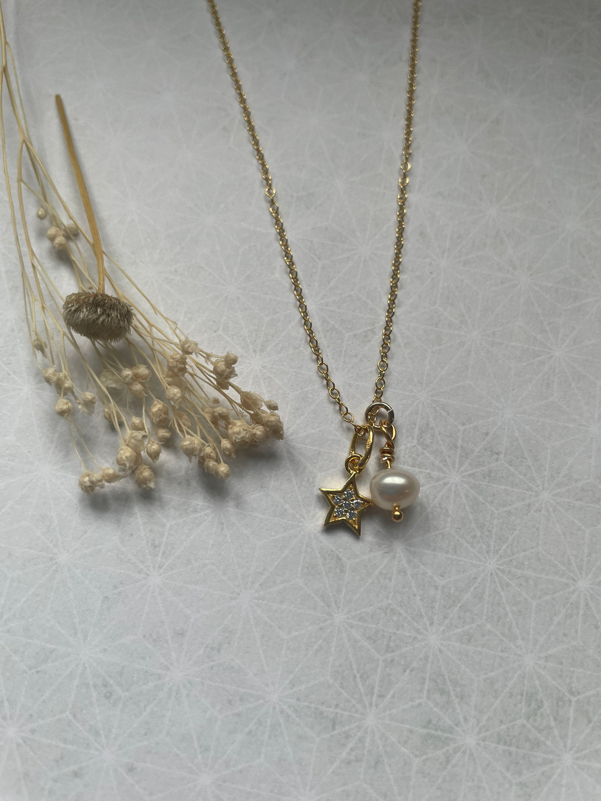 Gold Vermeil Cubic Zirconia Star Charm & Freshwater Pearl